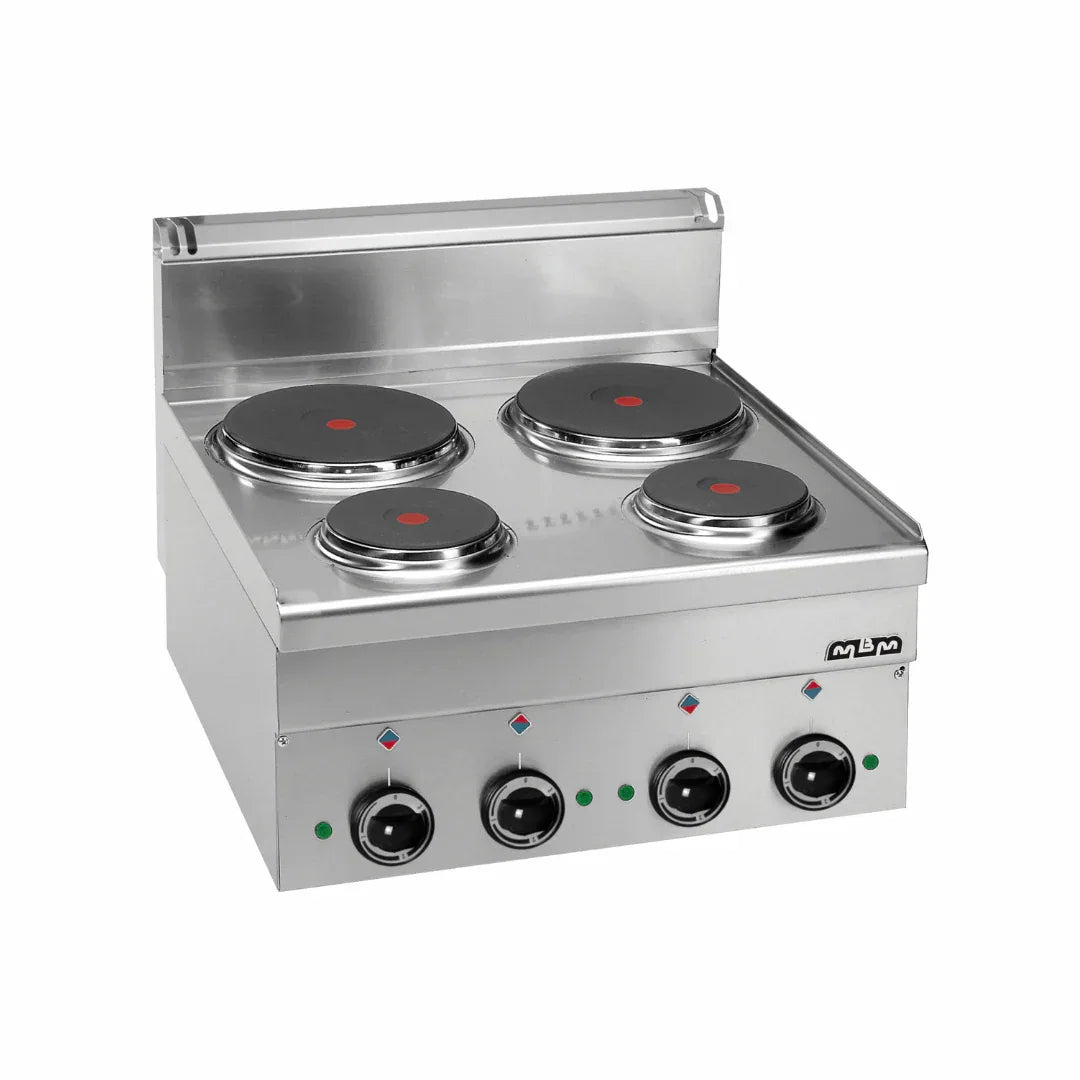 4 plaques électrique rondes à poser - 600x600x270mm - 8,2 kW Triphasé 400V - MBM - Fourneau électrique professionnel