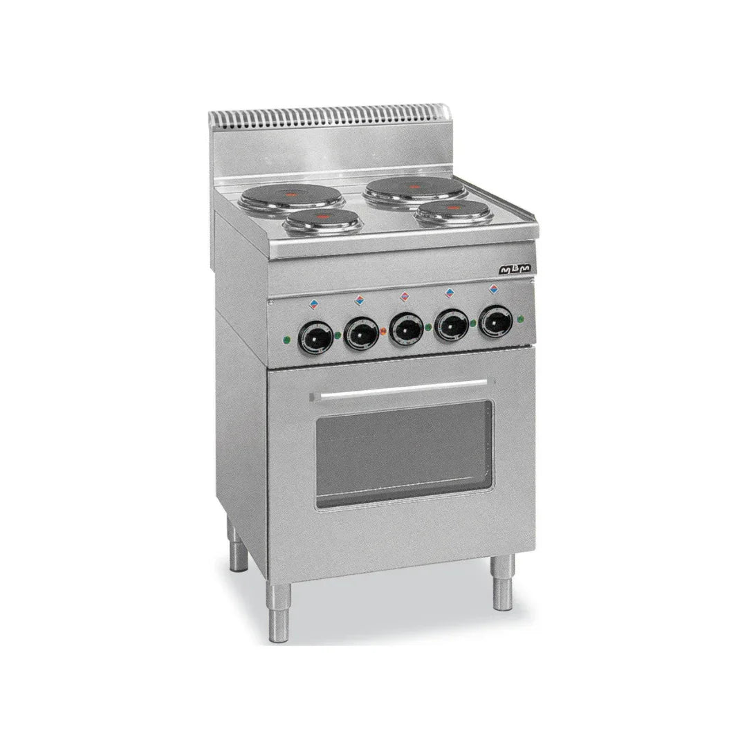 Fourneau 4 plaque électrique sur four électrique ventilé grill électrique - 600x600x850mm - 10,7 kW Triphasé 400V - MBM - Fou