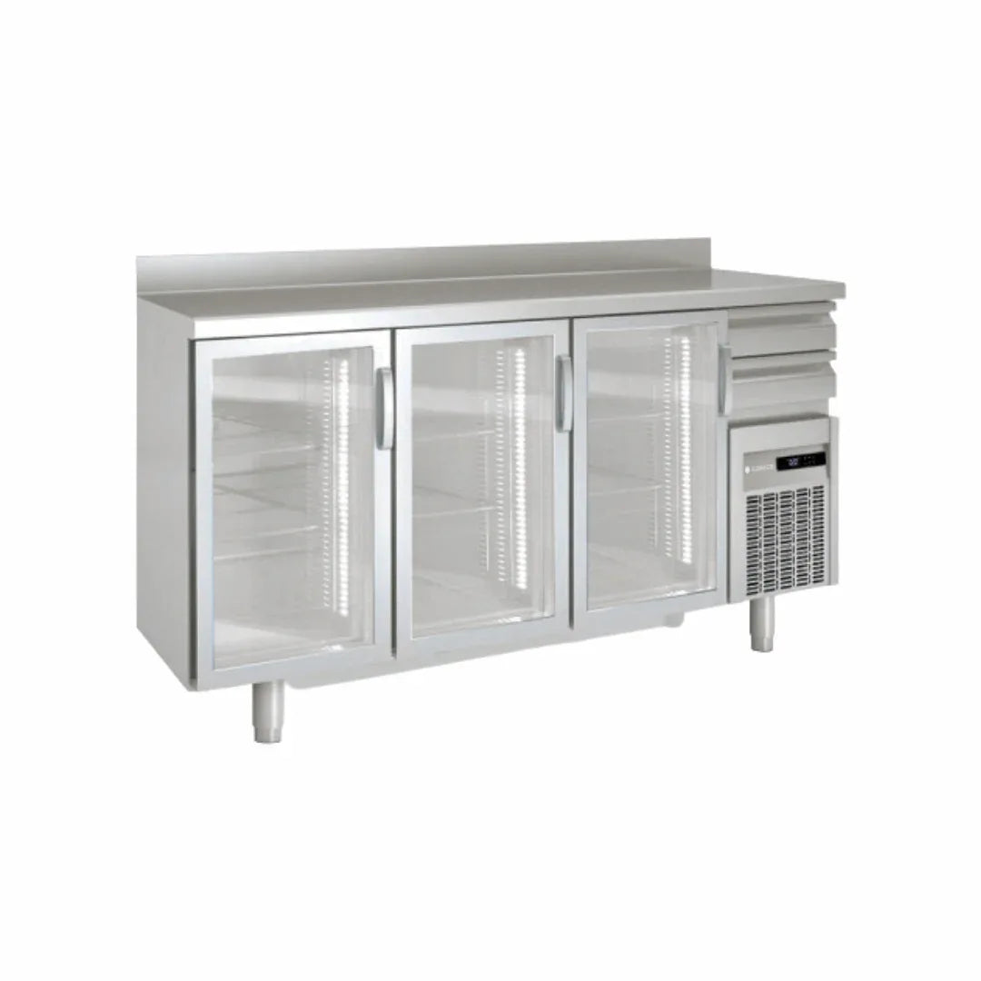 Arrière bar en inox 3 portes vitrées battantes +2/+8°C gamme TOP - 2020x600x850mm - CORECO - Arrière-bar réfrigéré