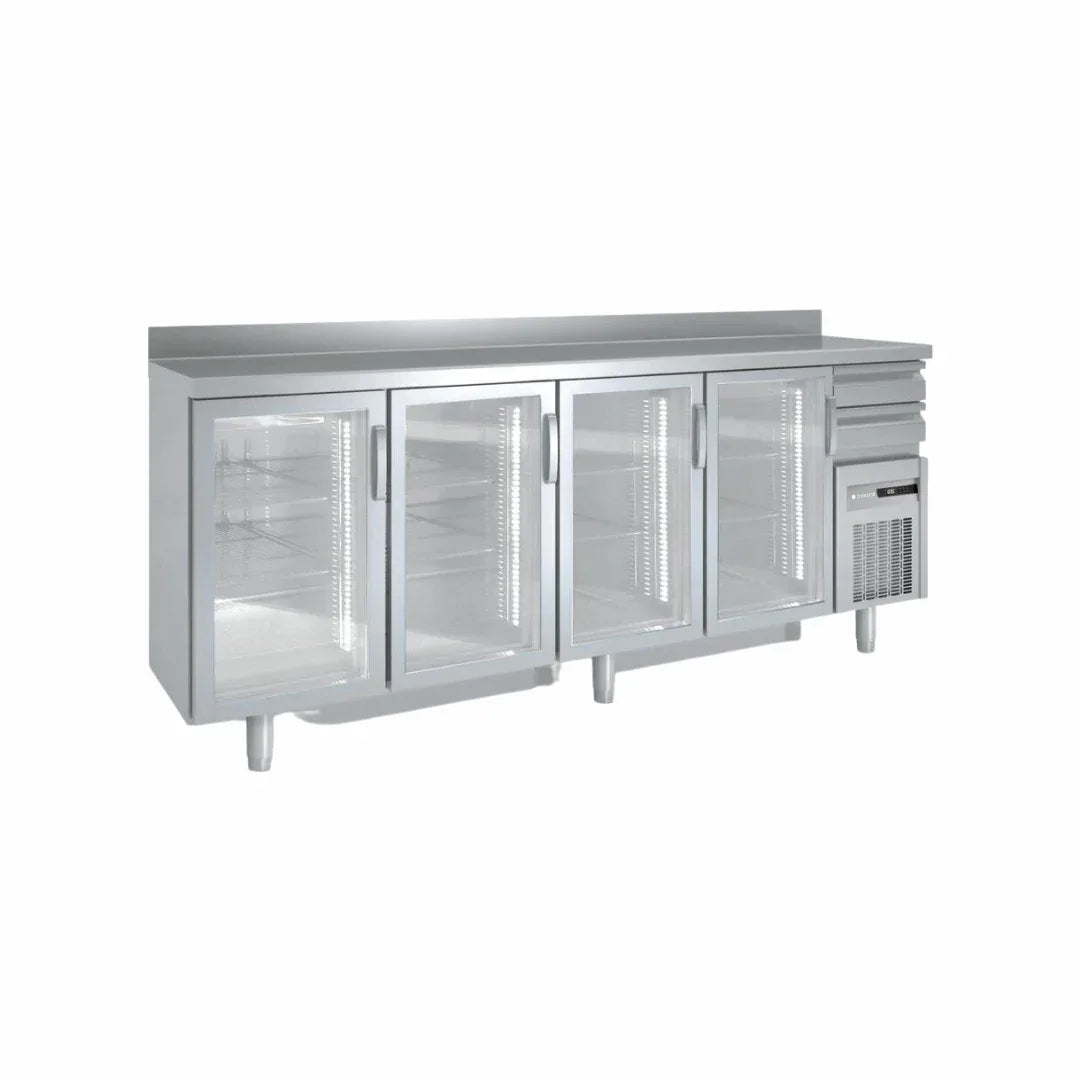 Arrière bar en inox 4 portes vitrées battantes +2/+8°C gamme TOP - 2545x600x850mm - CORECO - Arrière-bar réfrigéré