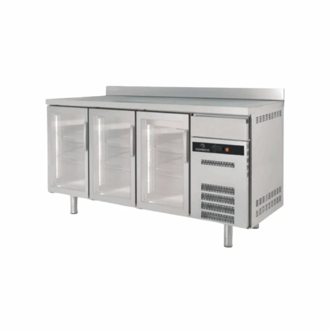Arrière bar en inox 3 portes vitrées battantes +2/+8°C gamme Classic - 2020x600x850mm - CORECO - Arrière-bar réfrigéré