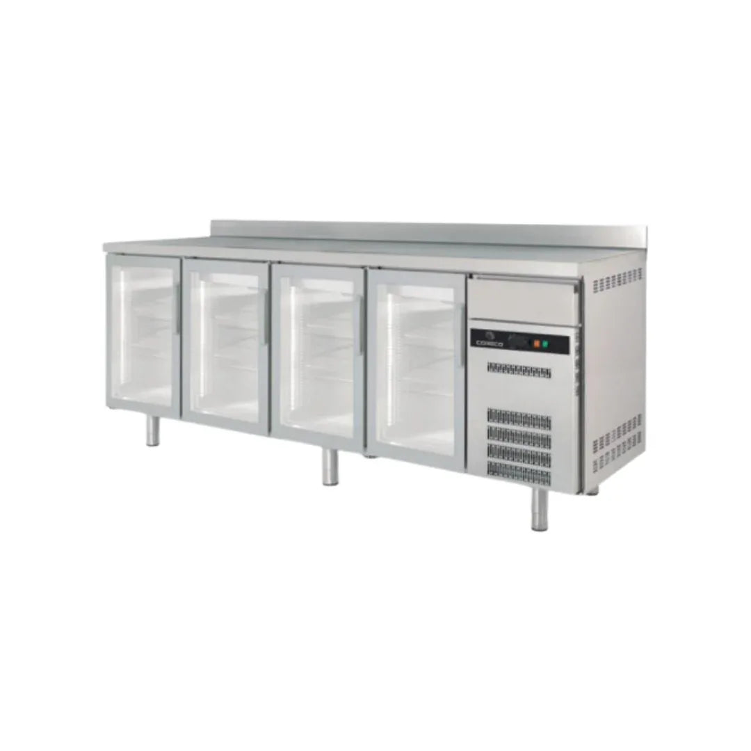 Arrière bar en inox 4 portes vitrées battantes +2/+8°C gamme Classic - 2545x600x850mm - CORECO - Arrière-bar réfrigéré