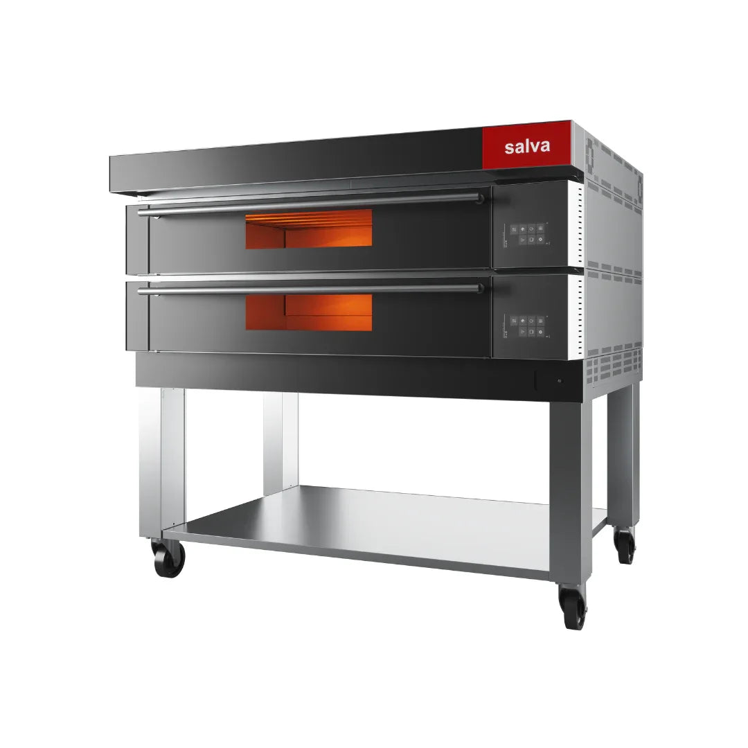 Four à pizza SALVA 12+12 pizzas + support à roulettes + extracteur - Chambre 1410x911mm - Dimensions extérieures