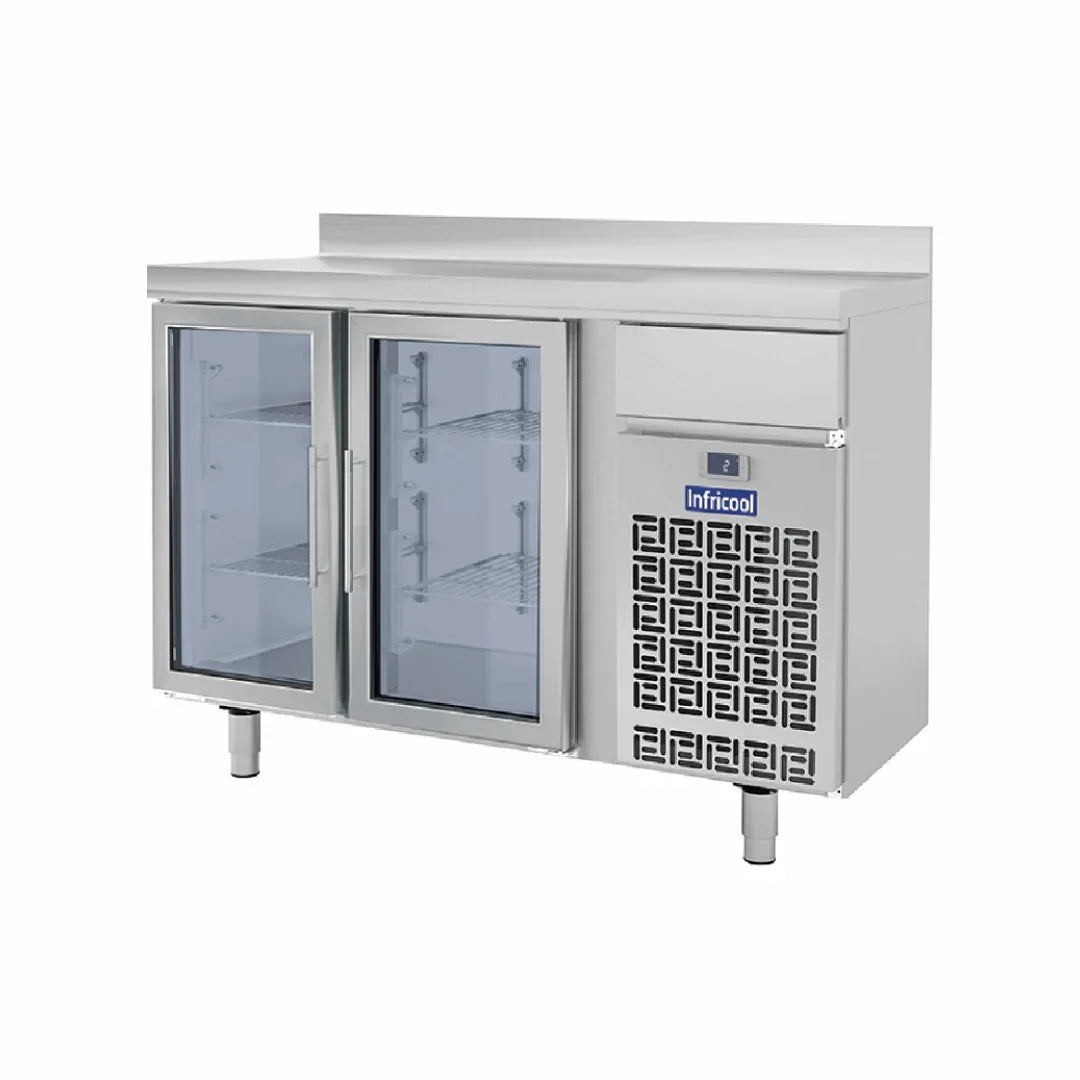 Arrière bar réfrigérée en inox 2 portes vitrées -2/+8°C - Capacité : 345 litres - 1468x600x1050mm - INFRICO - Arrière-bar réf