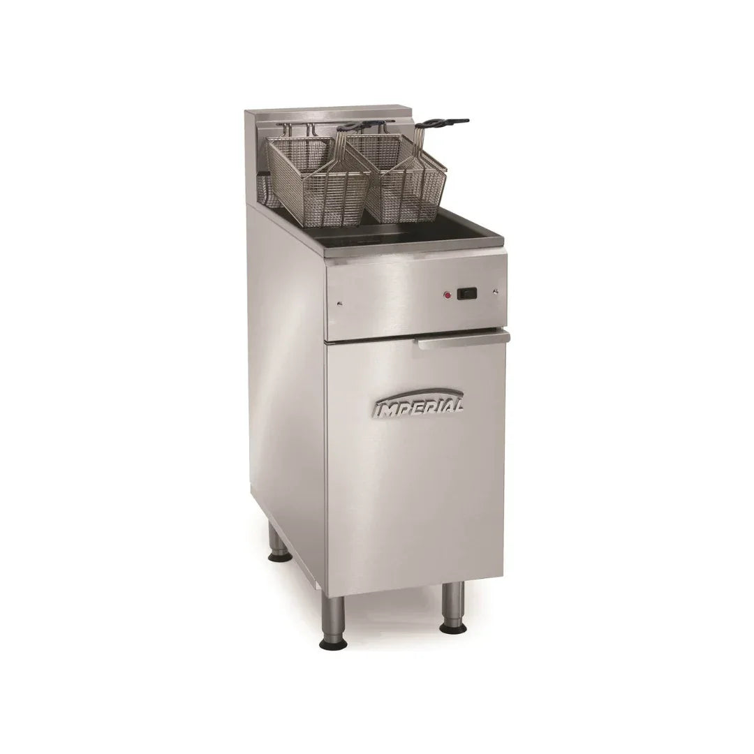 Friteuse électrique sur meuble 2 x 14 litres résistances relevables - 394x762x914mm - 14 kW Triphasé 400V - IMPERIAL - Friteu