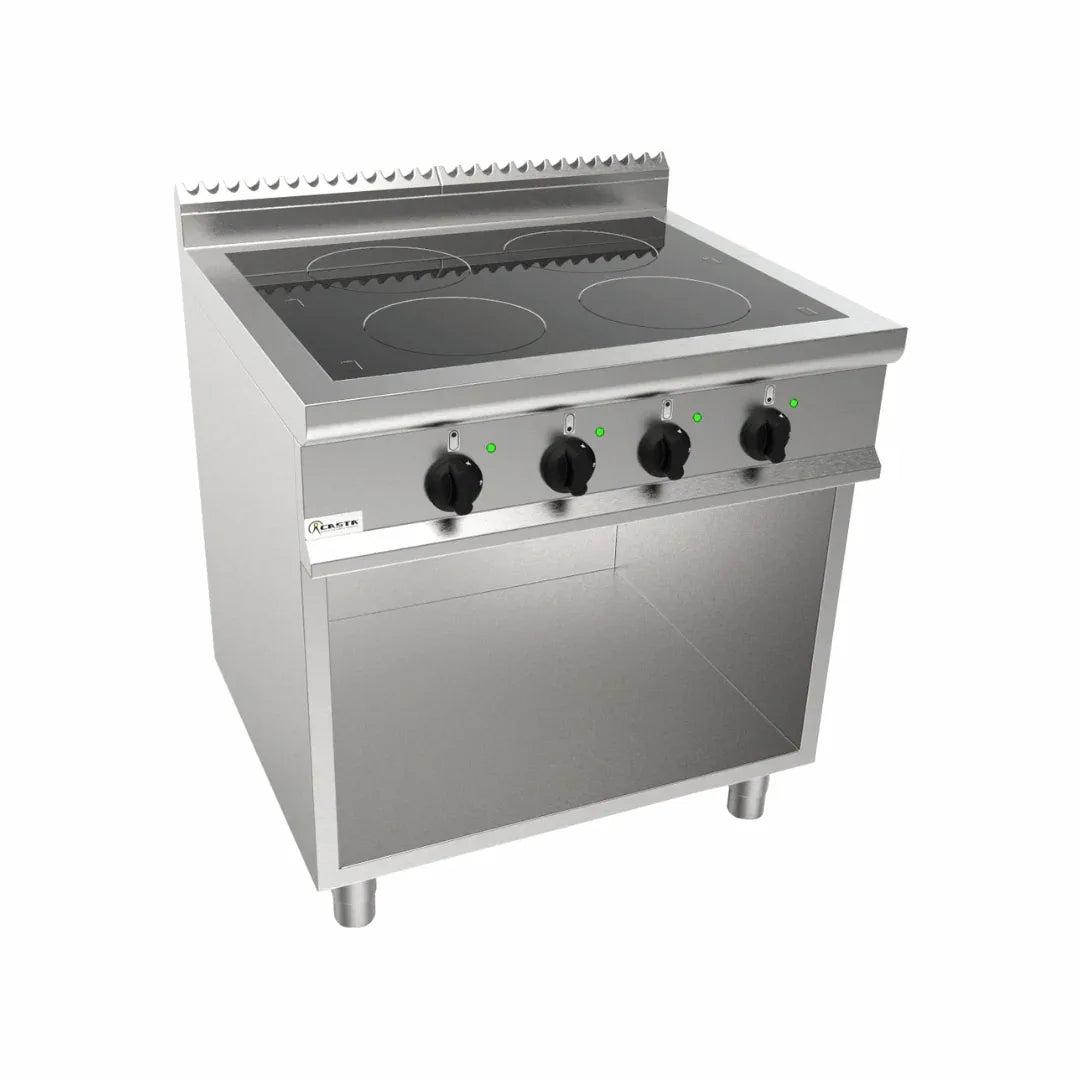 Cuisinière à induction 4 feux sur meuble ouvert CASTA L7/CUI4BA.L vue 1 - Usine CHR
