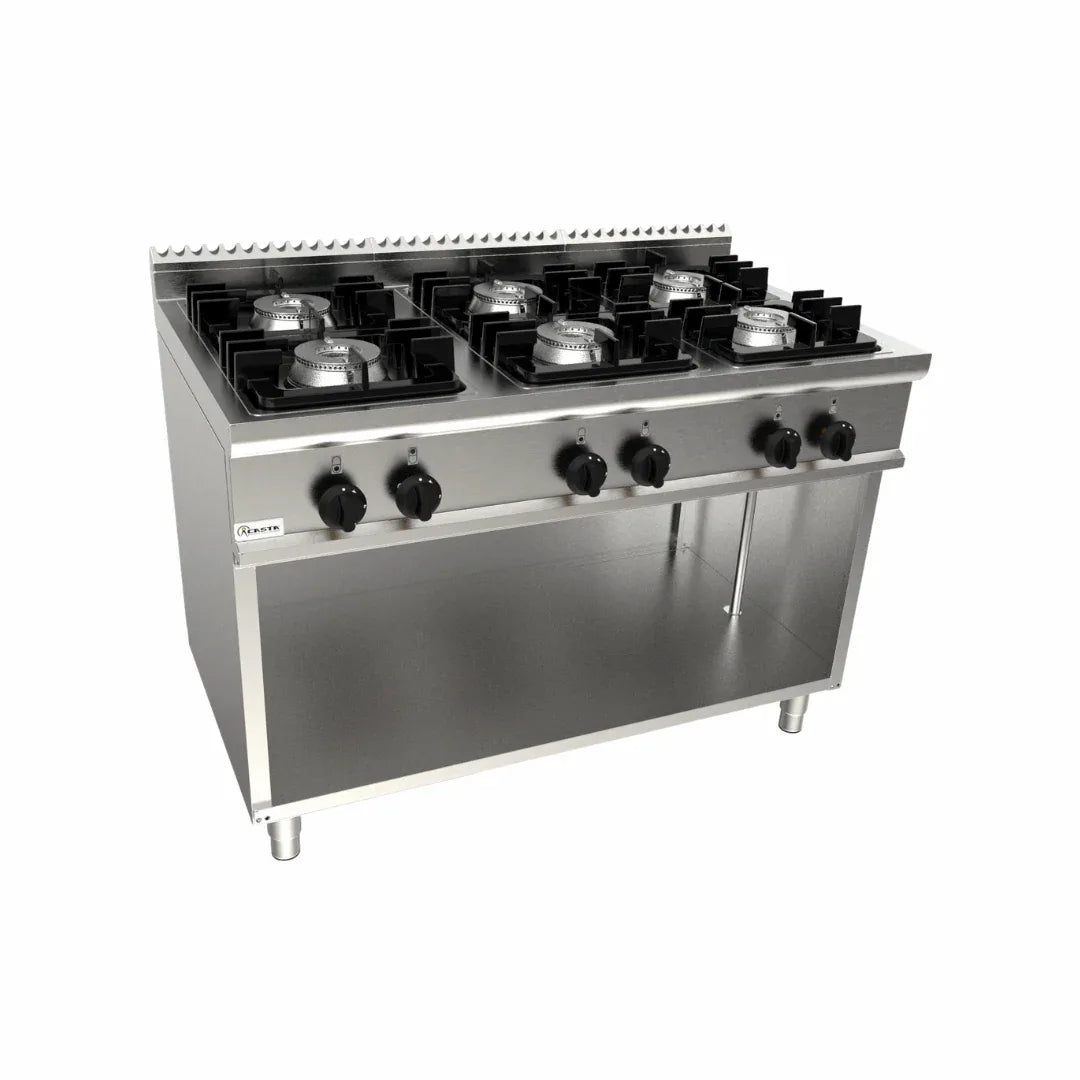 Cuisinière gaz sur meuble ouvert 6 feux 45kW - CASTA - Fourneau sur four