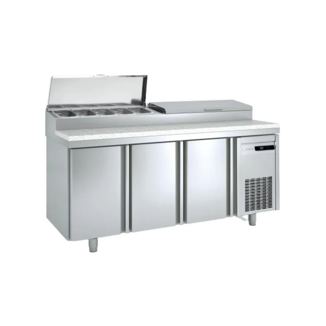 Meuble de préparation saladette bac GN 1/3 réfrigérée positive 0/+8°C gamme TOP - 3 portes CORECO vue 1 - Usine CHR