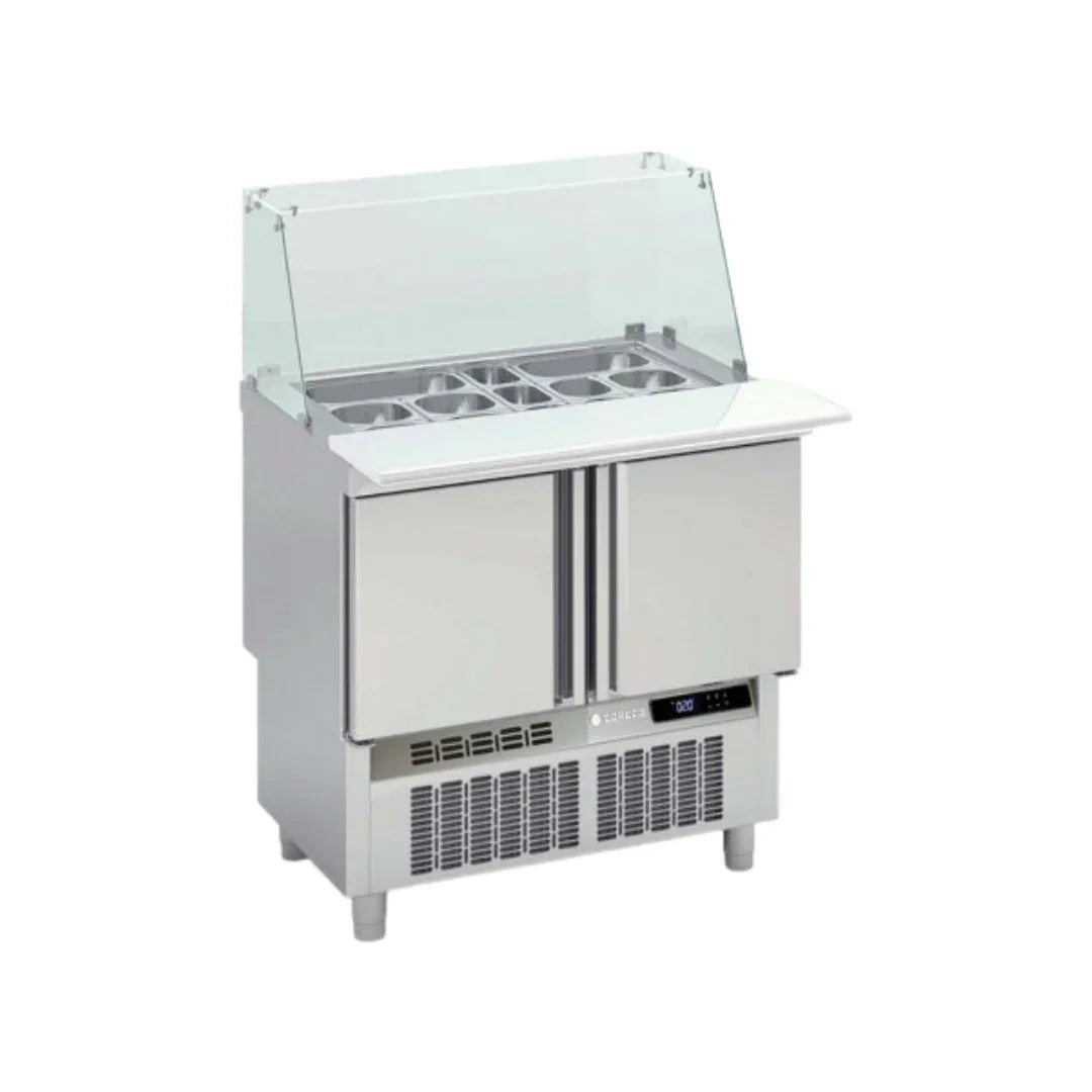 Meuble de préparation fast-food GN 1/1 réfrigérée positive 0/+8°C gamme TOP CORECO MFK-100 vue 1 - Usine CHR