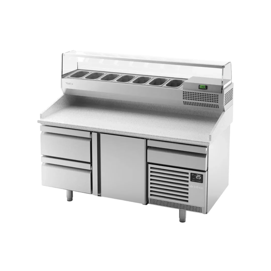 Table à pizza réfrigérée positive +2/+6°C en granit 2p + kit 1738x800x830/980mm - INFRICO - Table à pizza