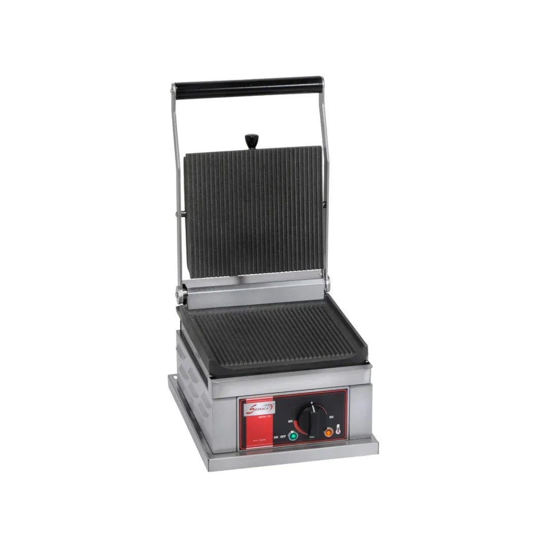 Panini simple en fonte rainurée - 295x433x301mm - 2 kW Mono 230V - SOFRACA - Grill panini professionnel