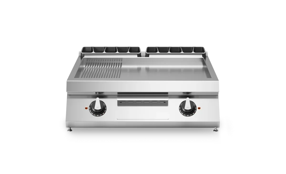 Plancha 2/3lisse et 1/3 rainurée 2 zones électrique à poser - 10,8 kW 400V Tri - 800x730x280mm MODULAR vue 1 - Usine CHR