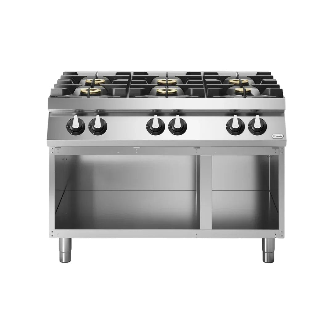 Fourneau 6 feux sur meuble ouvert – 33,5 kW Gaz – 1200x730x870mm - MODULAR - Fourneau à gaz professionnel