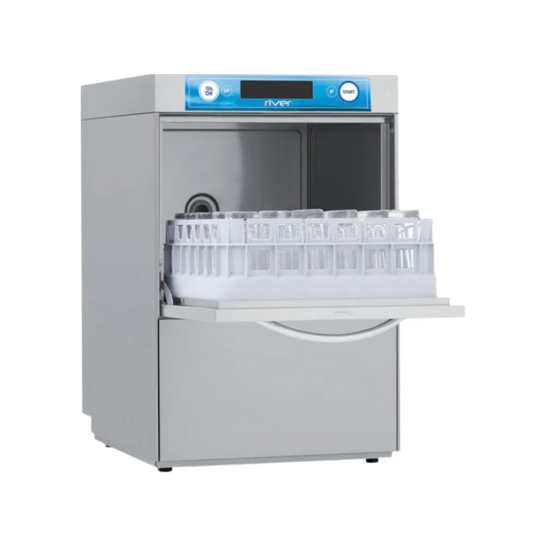 Lave verres RIVER - Panier 400x400mm - Passage : 320mm - Pompe de vidange de série - ELETTROBAR - Lave-verre professionnel