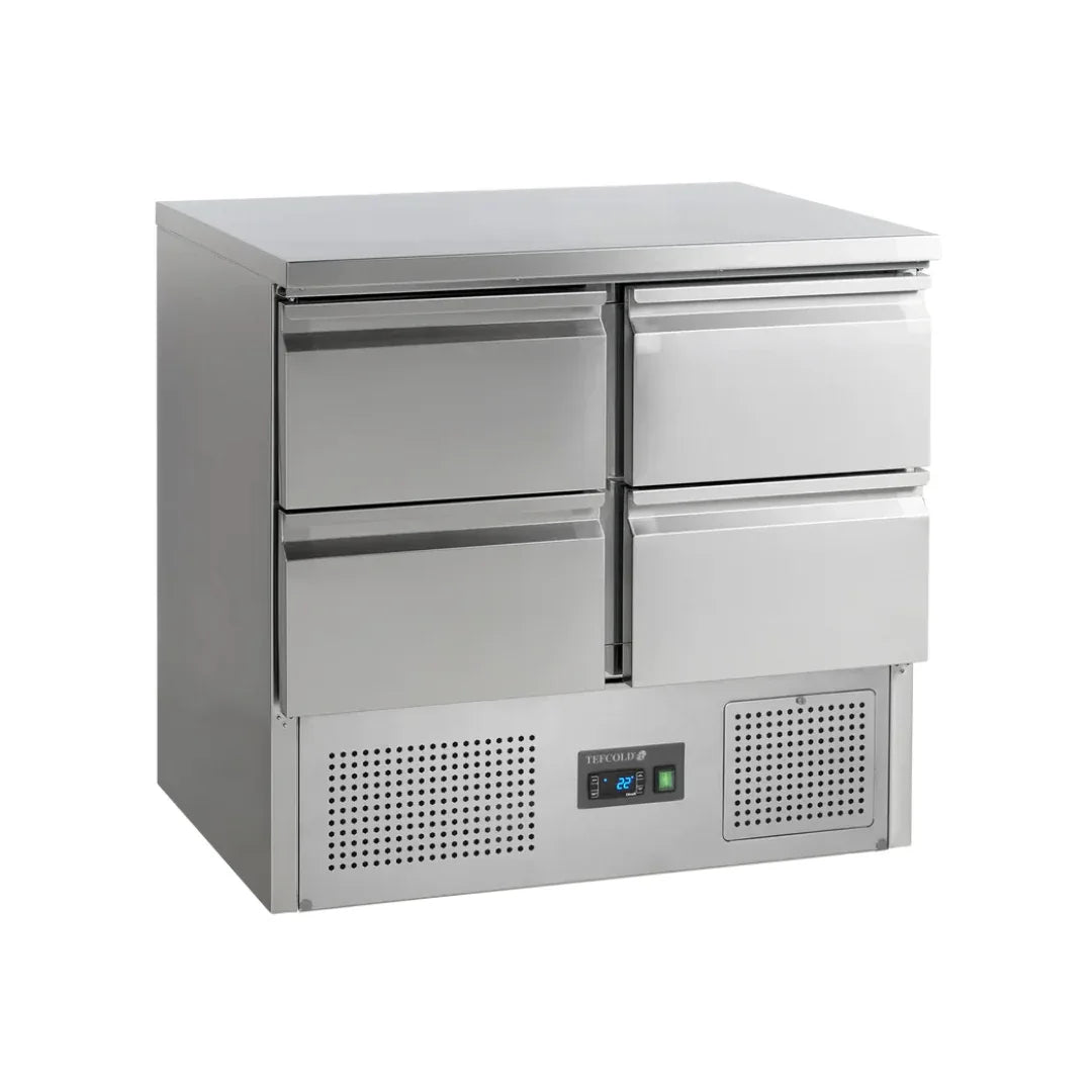 Table réfrigérée 4 tiroirs - 900x700x877mm TEFCOLD SA914 vue 1 - Usine CHR