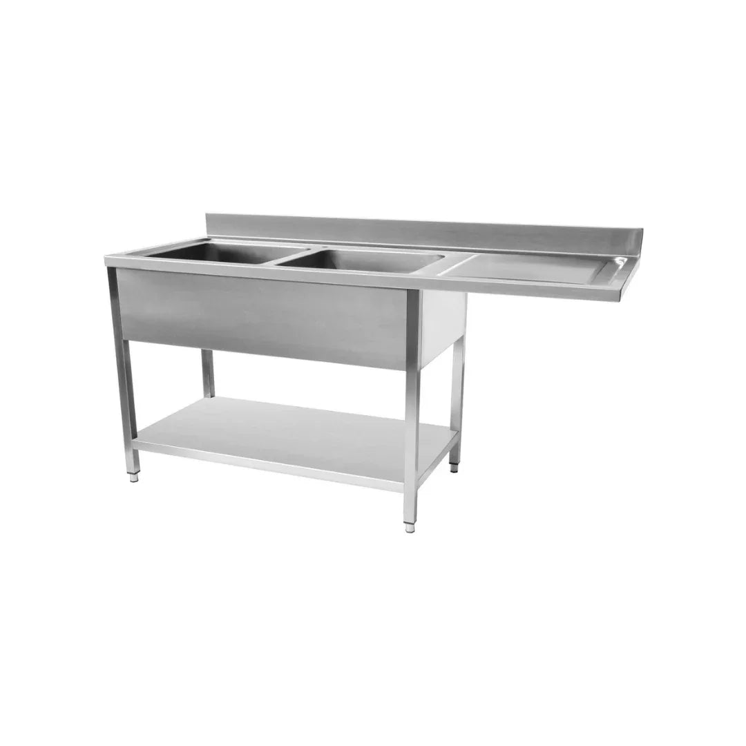Plonge en inox 2 bacs 400x400x250mm + égouttoir droite 1600x600x850mm - ARKA