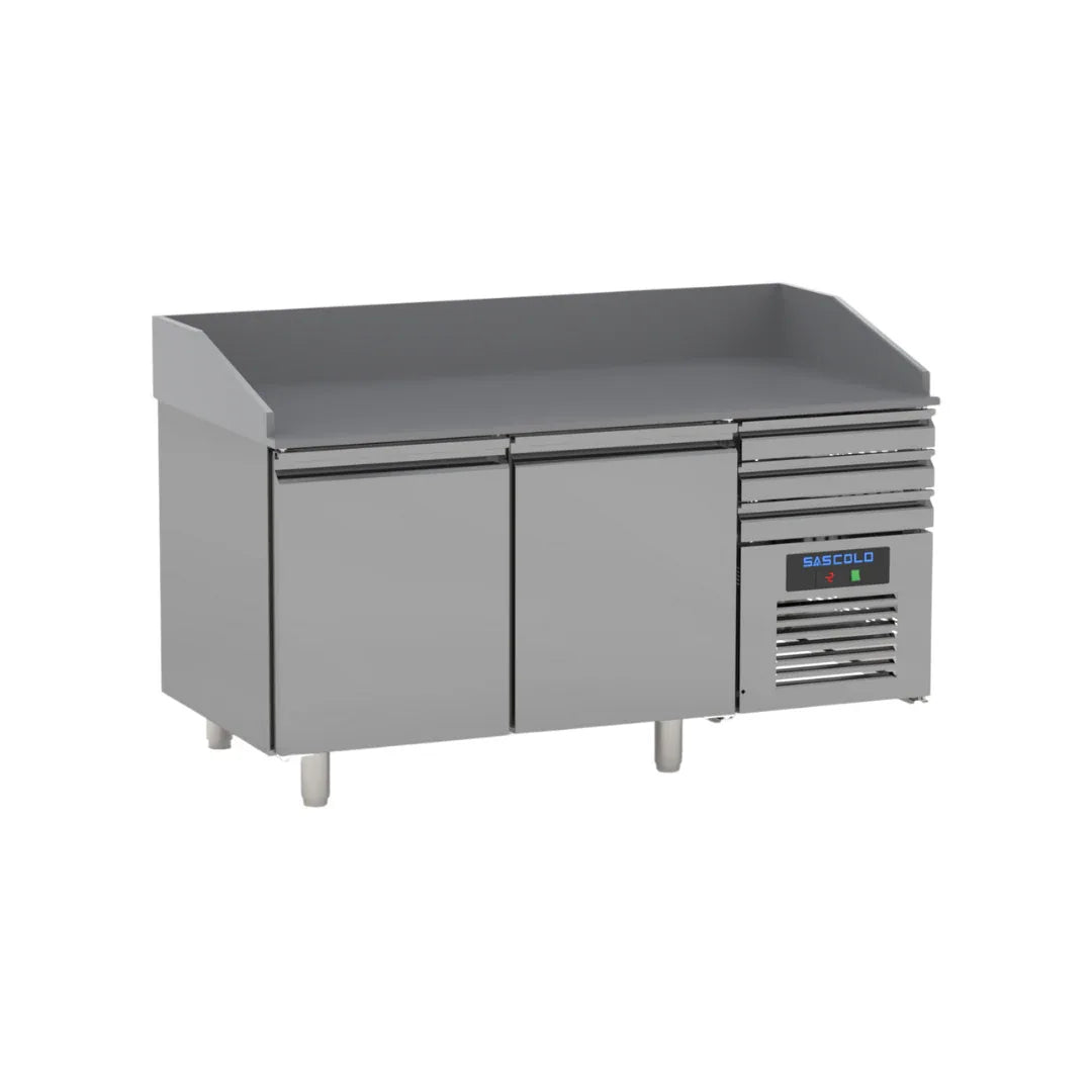 Table à pizza réfrigérée -2/+8°C 2 portes en granit 1600x800x1080mm - SASCOLD - table à pizza
