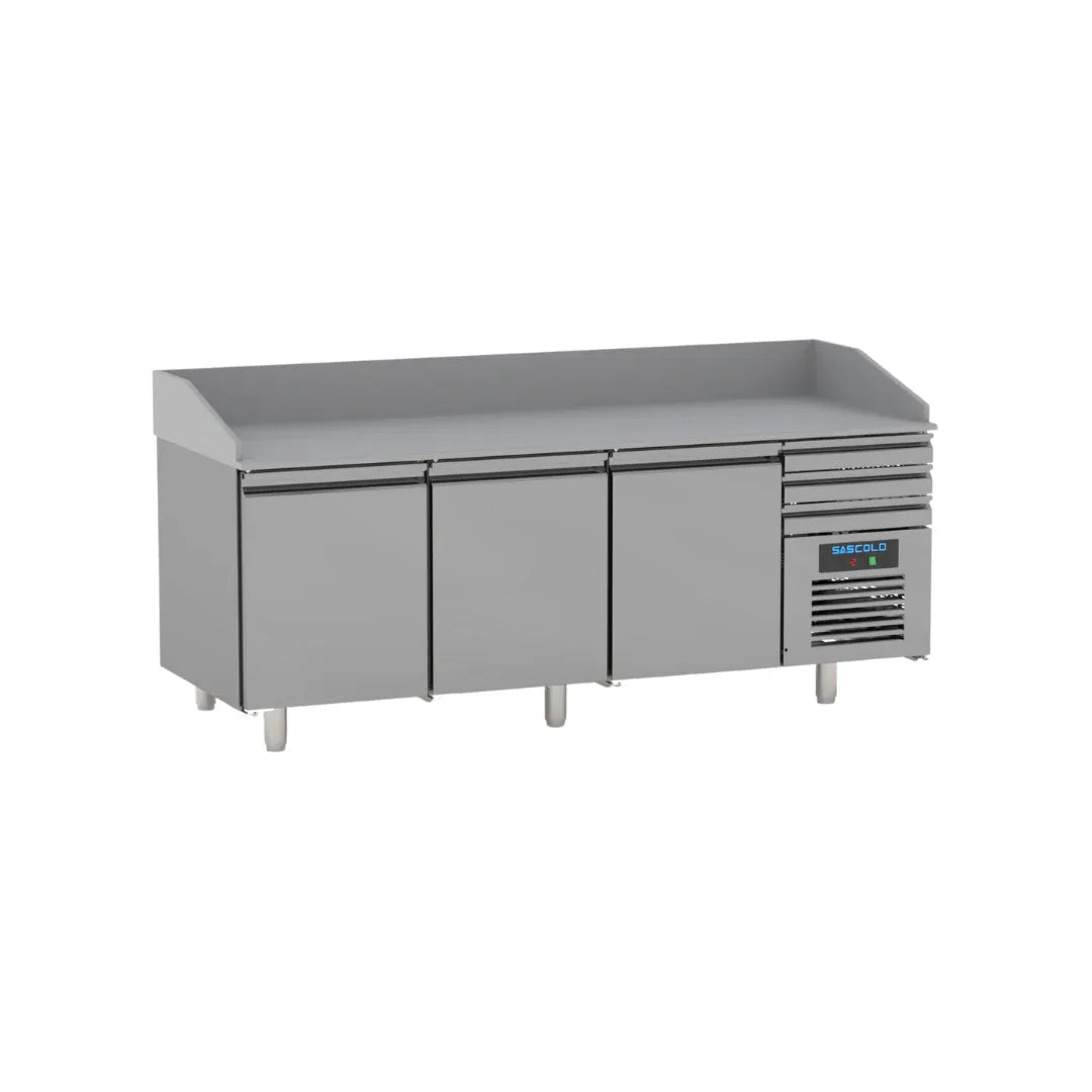 Table à pizza réfrigérée -2/+8°C 3 portes en granit 2150x800x1080mm - SASCOLD - table à pizza
