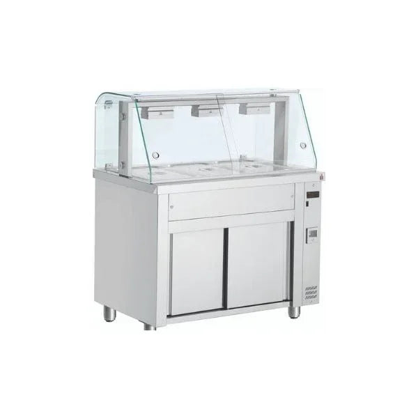 Vitrine bains-marie sur placard neutre - 3x GN 1/1 + lampe chauffante - ARKA - Vitrine bain-marie