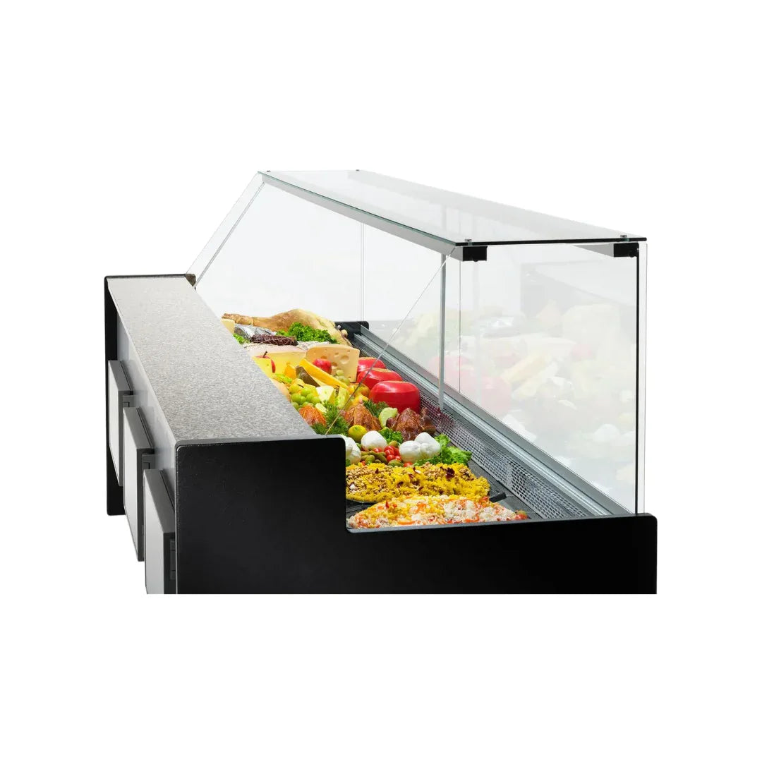 Vitrine réfrigérée statique avec réserve 3500x980x1270mm +2/+8°C - MESETAS - ARKA - Vitrine de présentation, Vitrine boucheri