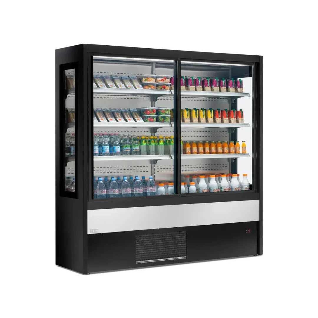 Vitrine murale réfrigérée portes coulissantes 4 niveaux inclinés 1000x570x2000mm +2/+8°C - OLIMPO - ARKA - Vitrine réfrigérée