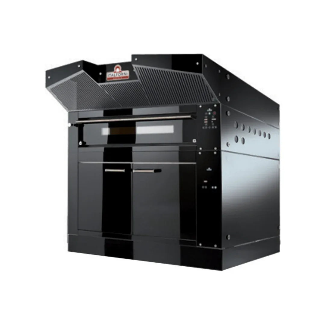Four à pizza 1 niveau digitales Gamme BULL - 12 pizzas - Hotte motorisée + Cellule de levage - Finition rouge ou noir - 1632x