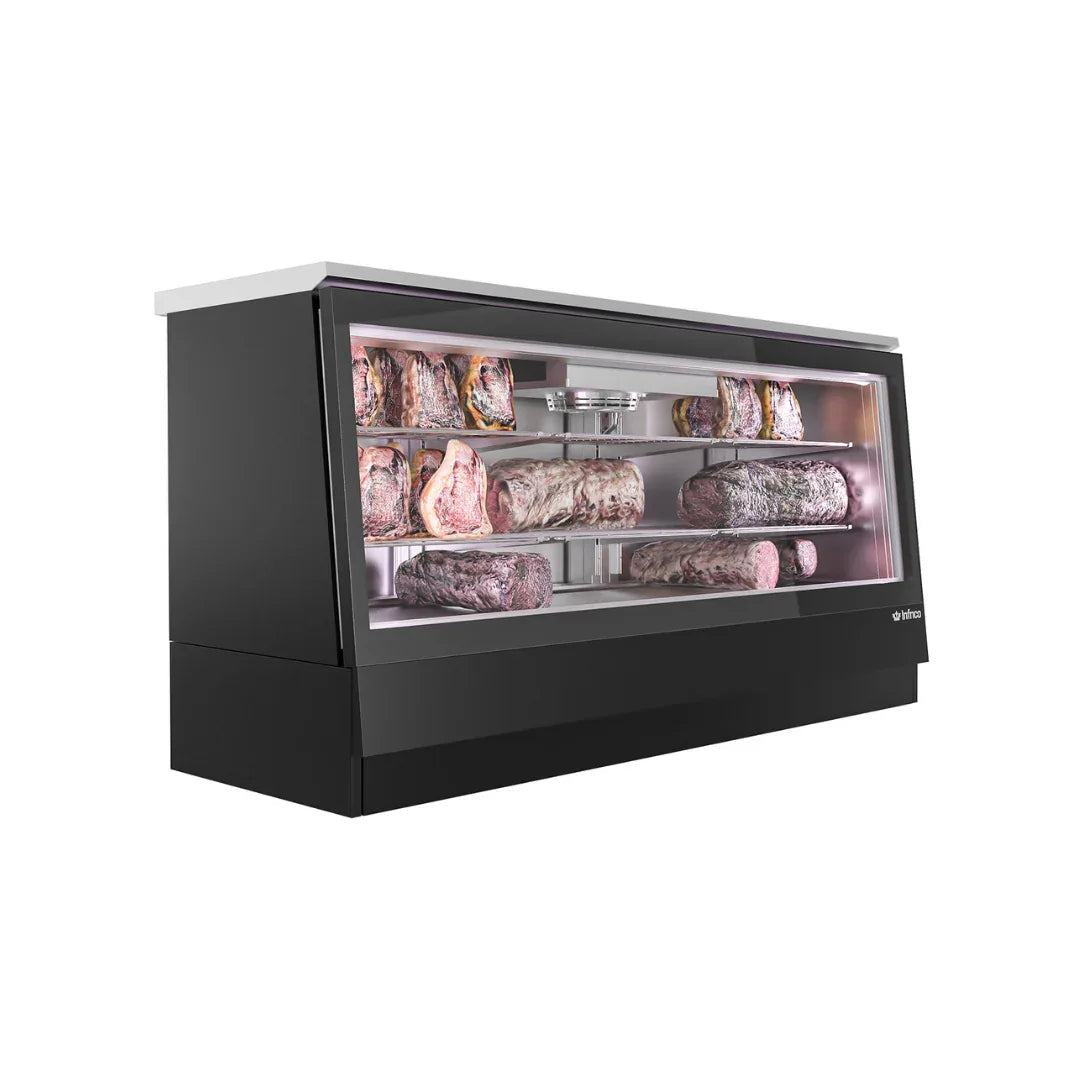 Vitrine réfrigérée comptoir panoramique noire pour la présentation de produits en vente à emporter