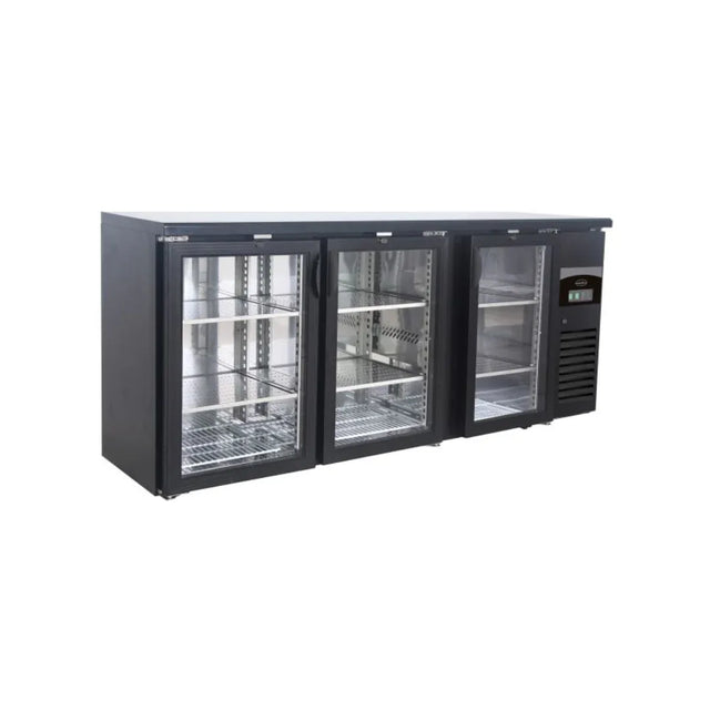 Arrière bar noir réfrigérée 3 portes vitrées +2/+8°C - 2002x535x860mm - 537 litres - ARKA - Arrière-bar réfrigéré