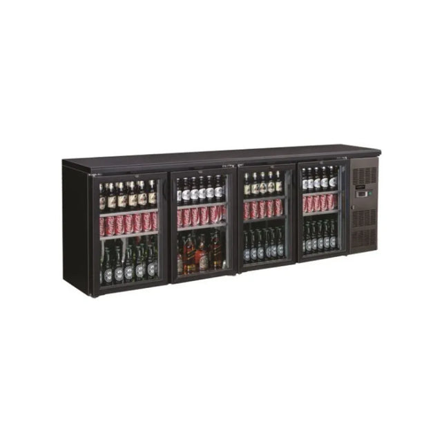 Arrière bar noir réfrigérée 4 portes vitrées +2/+8°C - 2542x535x860mm - 698 litres - ARKA - Arrière-bar réfrigéré