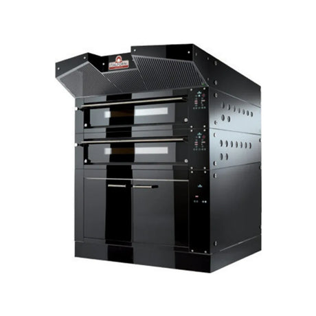 Four à pizza 2 niveaux digitales Gamme BULL - 2 x 12 pizzas - Hotte motorisée + Cellule de levage - Finition rouge ou noir -