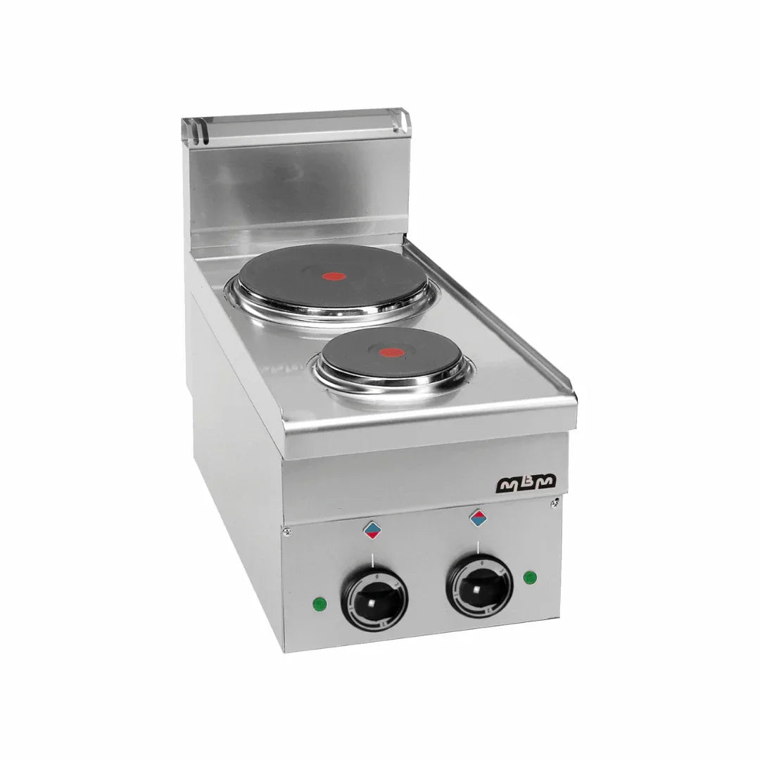 2 plaques électrique rondes à poser - 400x600x270mm - 4,1 kW Triphasé 400V - MBM - Fourneau électrique professionnel