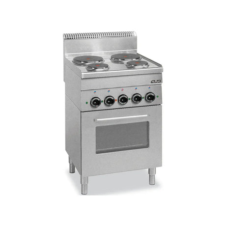 Fourneau 4 plaque électrique sur four électrique ventilé grill électrique - 600x600x850mm - 10,7 kW Triphasé 400V - MBM - Fou