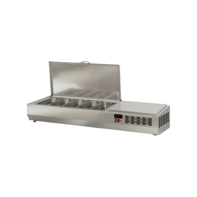 Présentoir à ingrédient couvercle inox 5 x GN 1/3 réfrigérée positive 0/+8°C - 1345x396x436mm CORECO vue 1 - Usine CHR