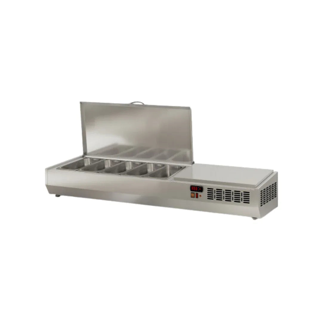 Présentoir à ingrédient couvercle inox 5 x GN 1/3 réfrigérée positive 0/+8°C - 1495x396x436mm CORECO vue 1 - Usine CHR