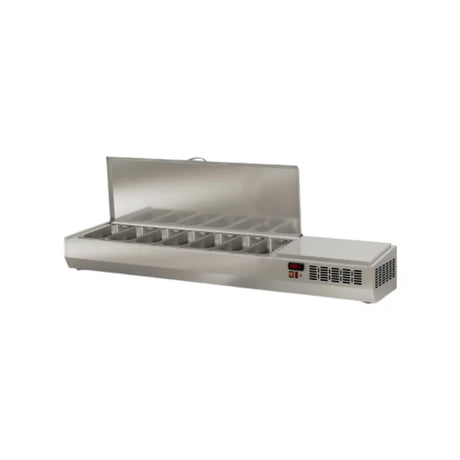 Présentoir à ingrédient couvercle inox 7 x GN 1/3 réfrigérée positive 0/+8°C - 1795x396x436mm CORECO vue 1 - Usine CHR