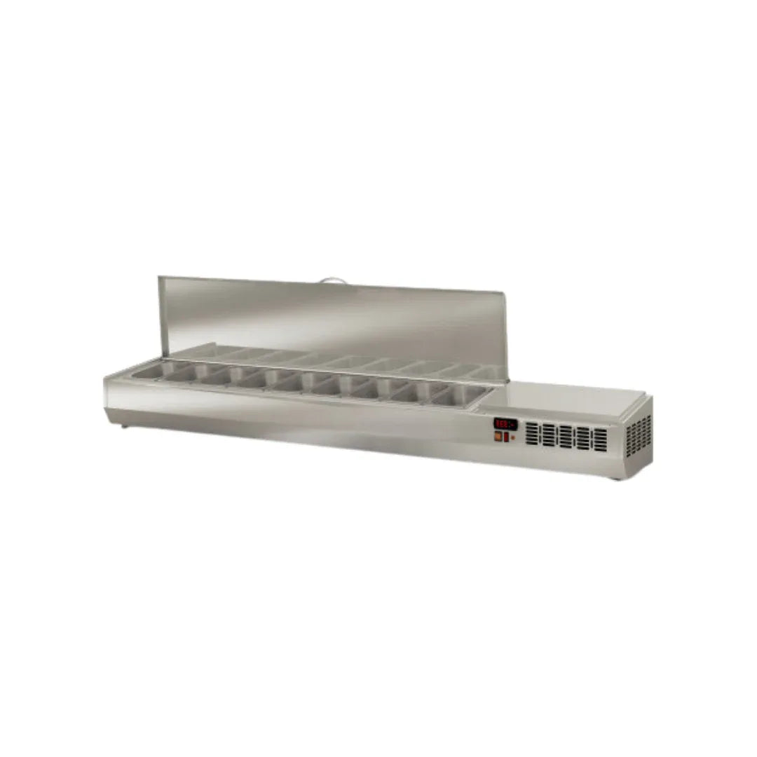 Présentoir à ingrédient couvercle inox 9 x GN 1/4 réfrigérée positive 0/+8°C CORECO EI200-T-1/4 vue 1 - Usine CHR