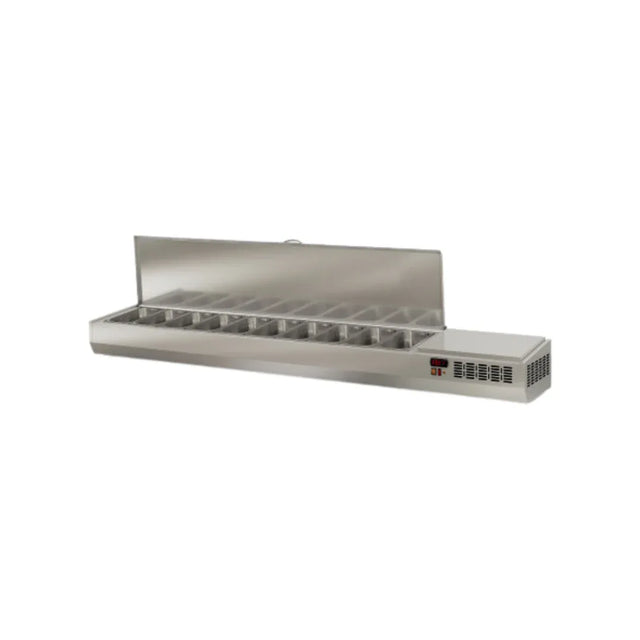Présentoir à ingrédient couvercle inox 10 x GN 1/3 réfrigérée positive 0/+8°C - 2245x396x436mm CORECO vue 1 - Usine CHR