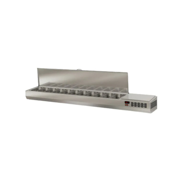 Présentoir à ingrédient couvercle inox 11 x GN 1/3 réfrigérée positive 0/+8°C - 2545x396x436mm CORECO vue 1 - Usine CHR