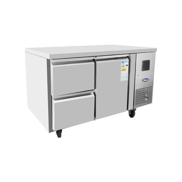 Table réfrigérée positive sans dosseret 1 porte + 2 tiroirs 210L - ATOSA - Table réfrigérée positive