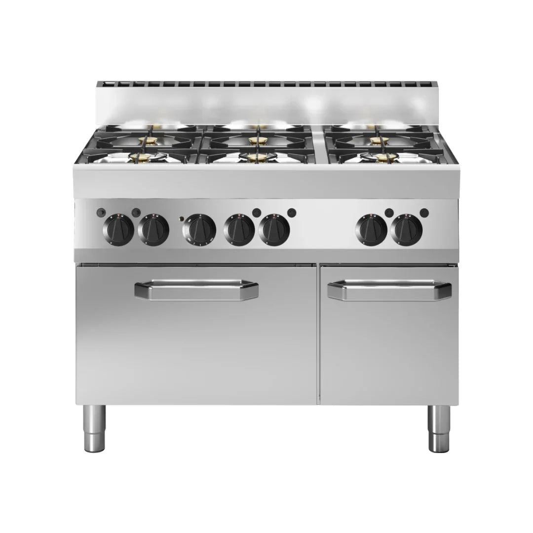 Fourneau 6 feux vifs sur four électrique à convection 1100x650x850 - MODULAR - Fourneau électrique professionnel