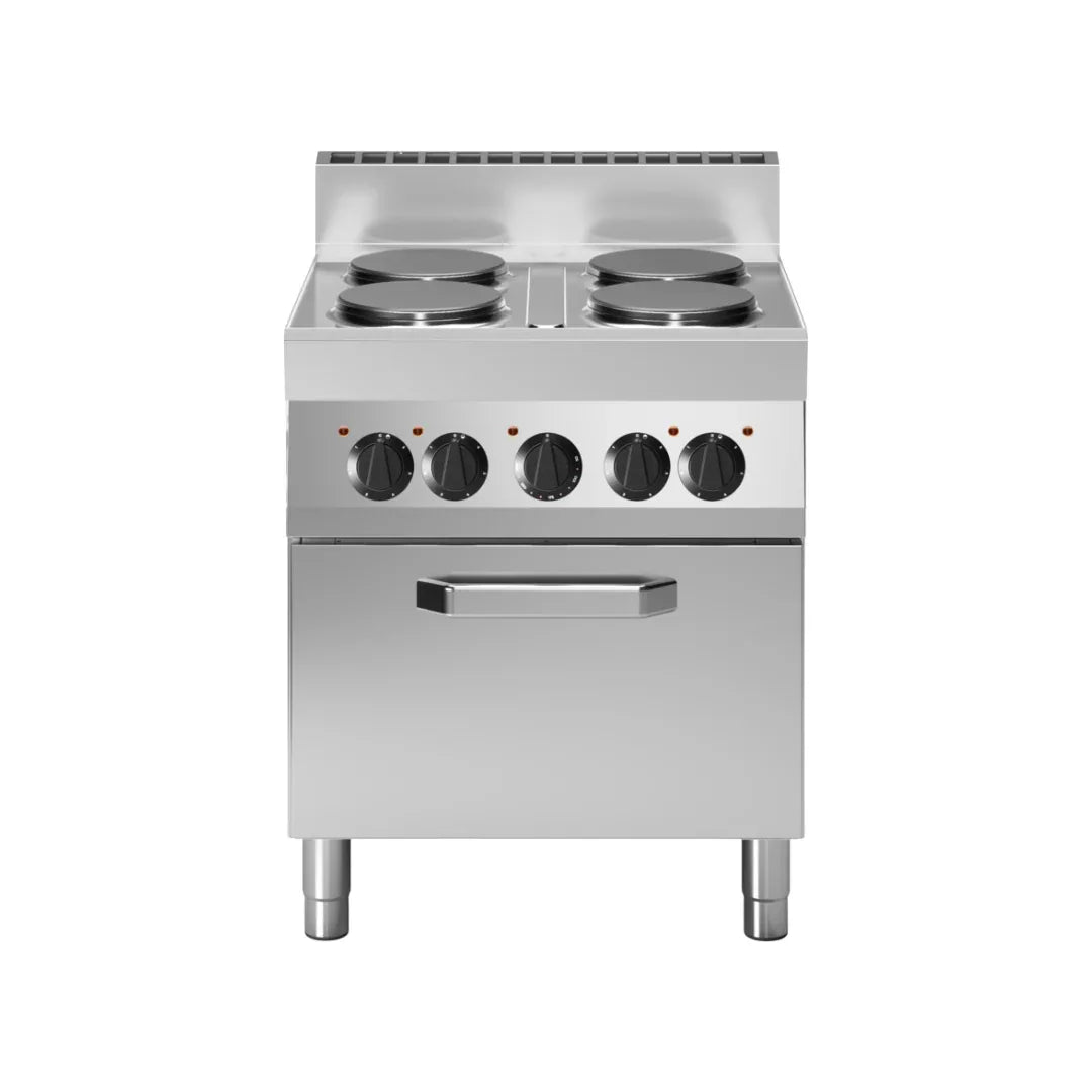 Fourneau 4 feux vifs sur four électrique à convection 700x650x850 14,36kW - MODULAR - Fourneau sur four