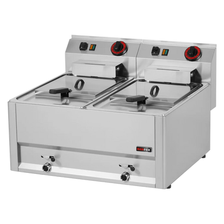 Friteuse électrique à poser - 2x8 litres - 330x600x290mm - 2x3 kW Mono 230V - REDFOX - Friteuse électrique professionnelle