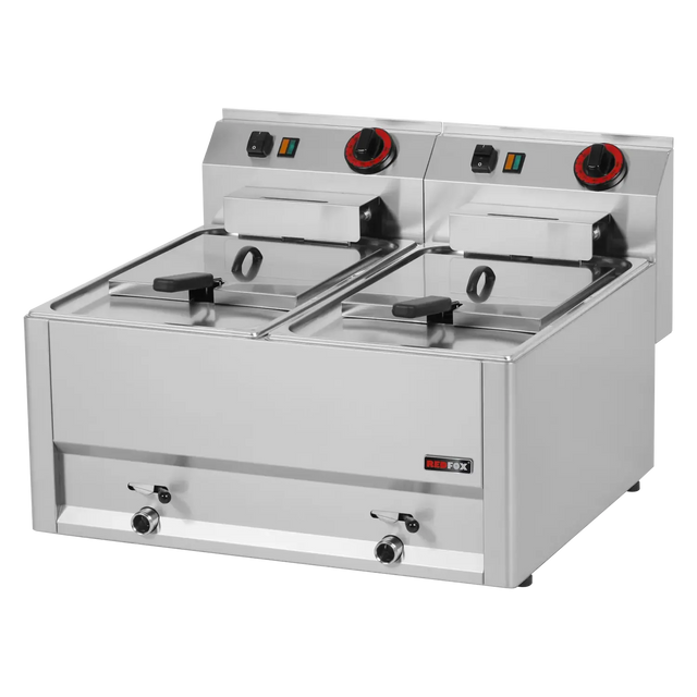 Friteuse électrique à poser - 2x8 litres - 330x600x290mm - 2x6 kW Tri 400V - REDFOX - Friteuse électrique professionnelle
