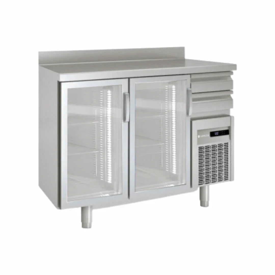 Arrière bar en inox 2 portes vitrées battantes +2/+8°C gamme TOP - 1495x600x850mm - CORECO - Arrière-bar réfrigéré