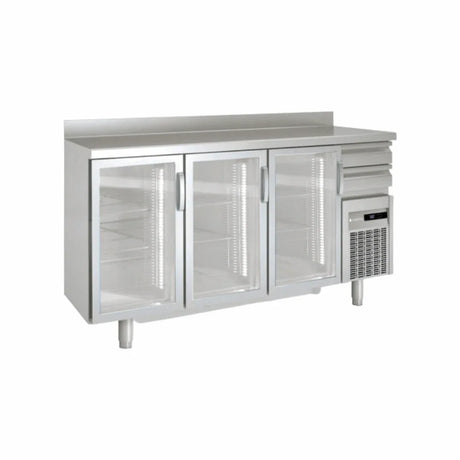 Arrière bar en inox 3 portes vitrées battantes +2/+8°C gamme TOP - 2020x600x850mm - CORECO - Arrière-bar réfrigéré
