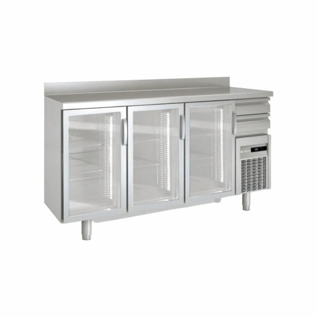 Arrière bar en inox 3 portes vitrées battantes +2/+8°C gamme TOP - 2020x600x850mm - CORECO - Arrière-bar réfrigéré