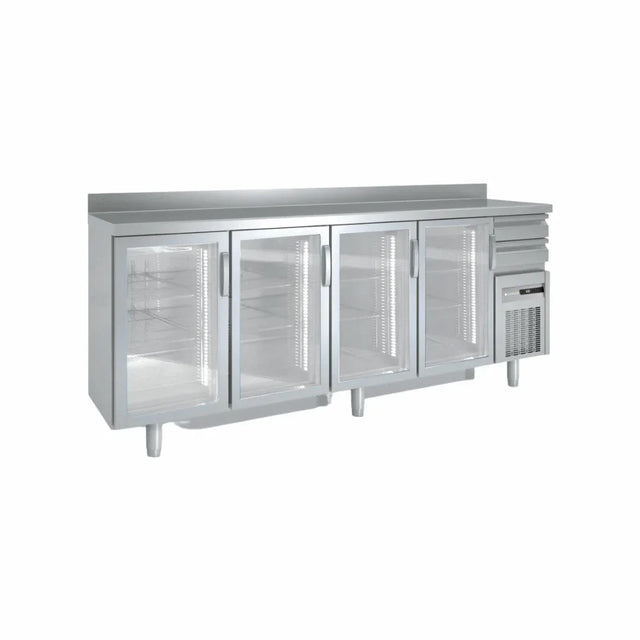Arrière bar en inox 4 portes vitrées battantes +2/+8°C gamme TOP - 2545x600x850mm - CORECO - Arrière-bar réfrigéré