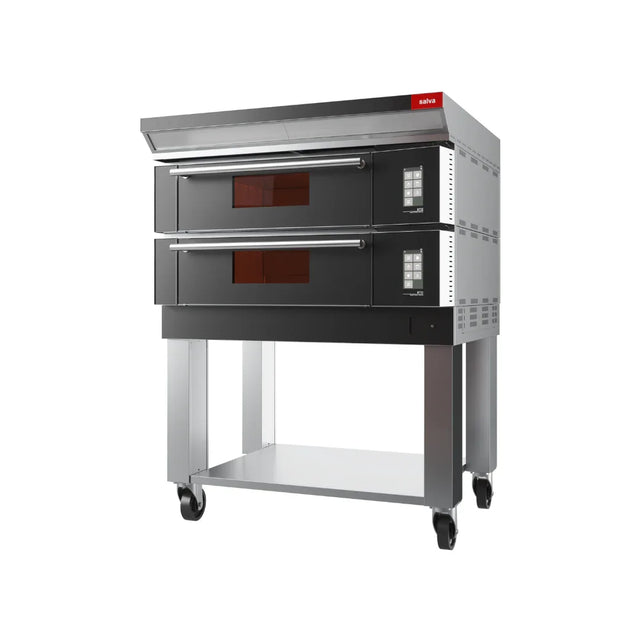 Four à pizza SALVA 4+4 pizzas + support à roulettes - Chambre 817x669mm - Dimensions extérieures : 1317x1073x1675mm vue 1