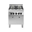 Fourneau 4 feux vifs sur four électrique à convection 700x650x850 - MODULAR - Fourneau sur four