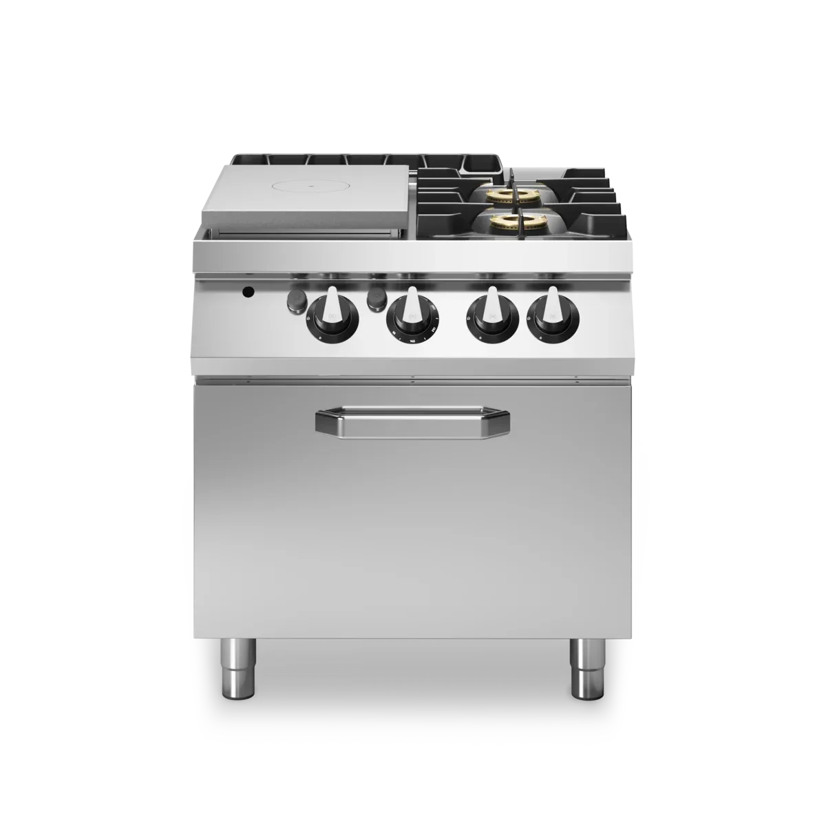 Fourneau 2 feux + plaque coup-de-feu sur four gaz – 26 kW Gaz – 800x730x870mm - MODULAR - Fourneau sur four